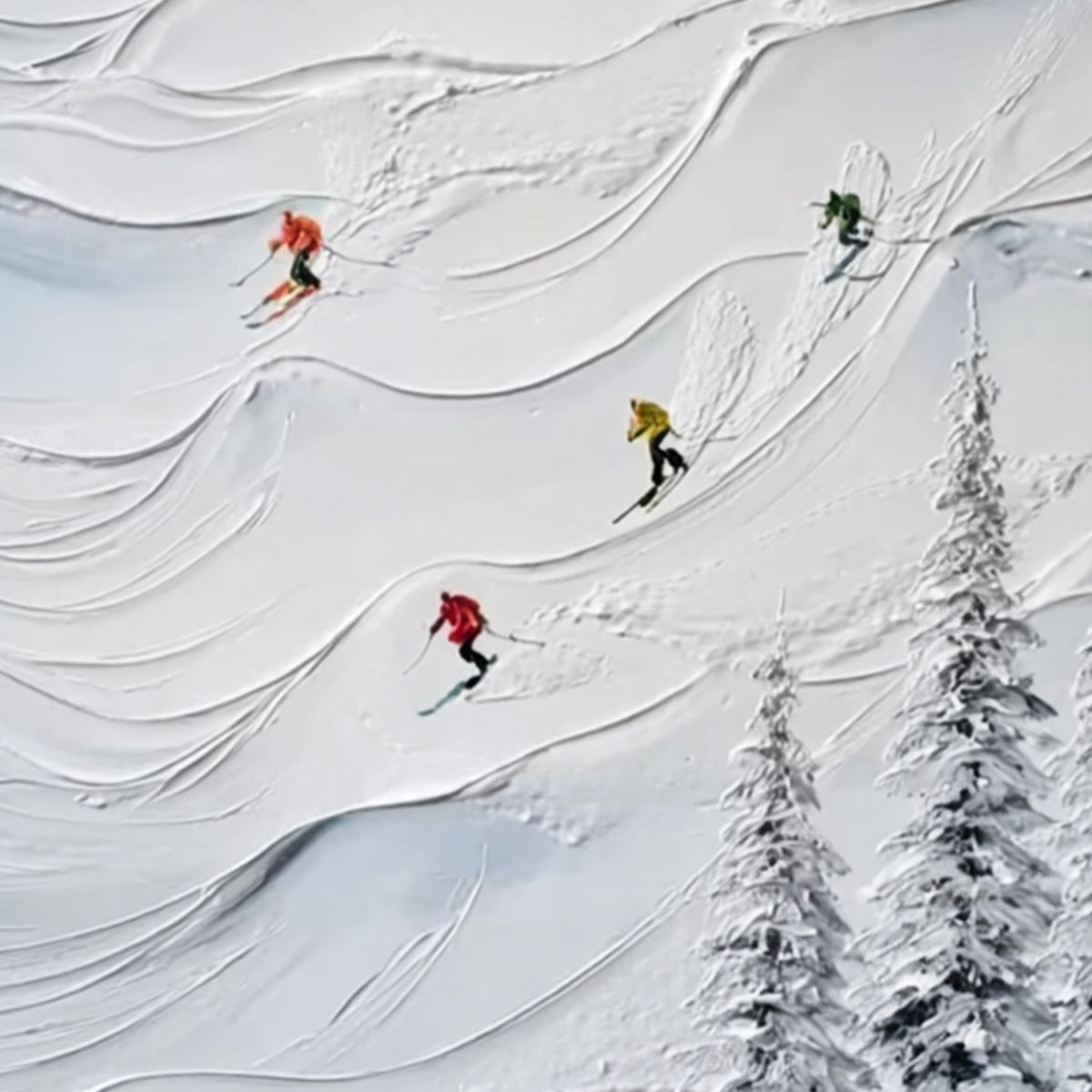 ALPINE RUSH: Textured Impasto Skiing on Snowy Mountain Oil Painting