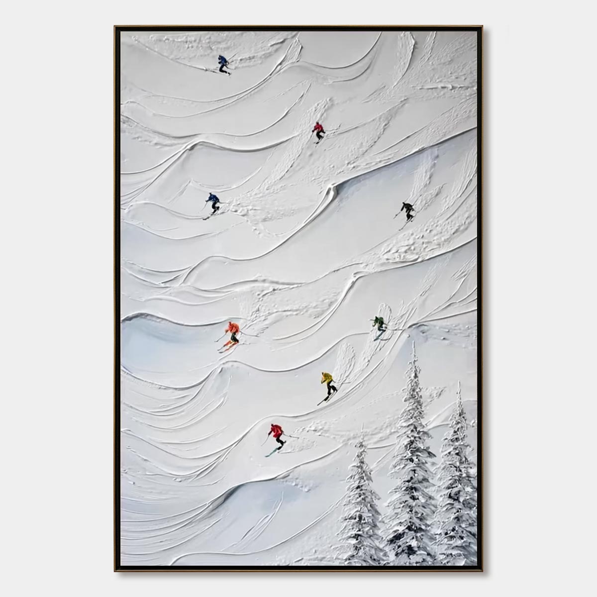 ALPINE RUSH: Textured Impasto Skiing on Snowy Mountain Oil Painting