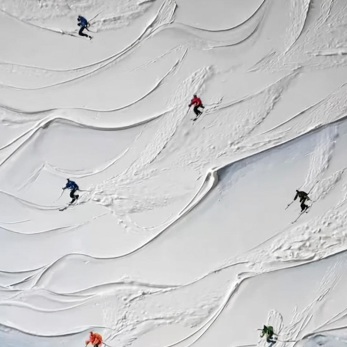 ALPINE RUSH: Textured Impasto Skiing on Snowy Mountain Oil Painting