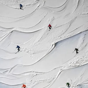 ALPINE RUSH: Textured Impasto Skiing on Snowy Mountain Oil Painting