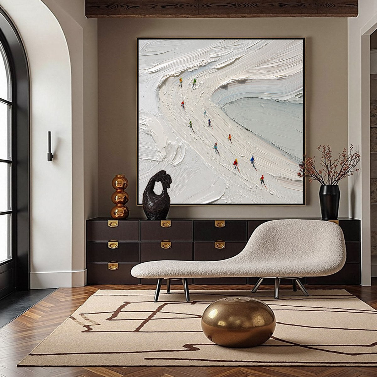 ALPINE RUSH: Textured Impasto Style Skiing Sports Painting