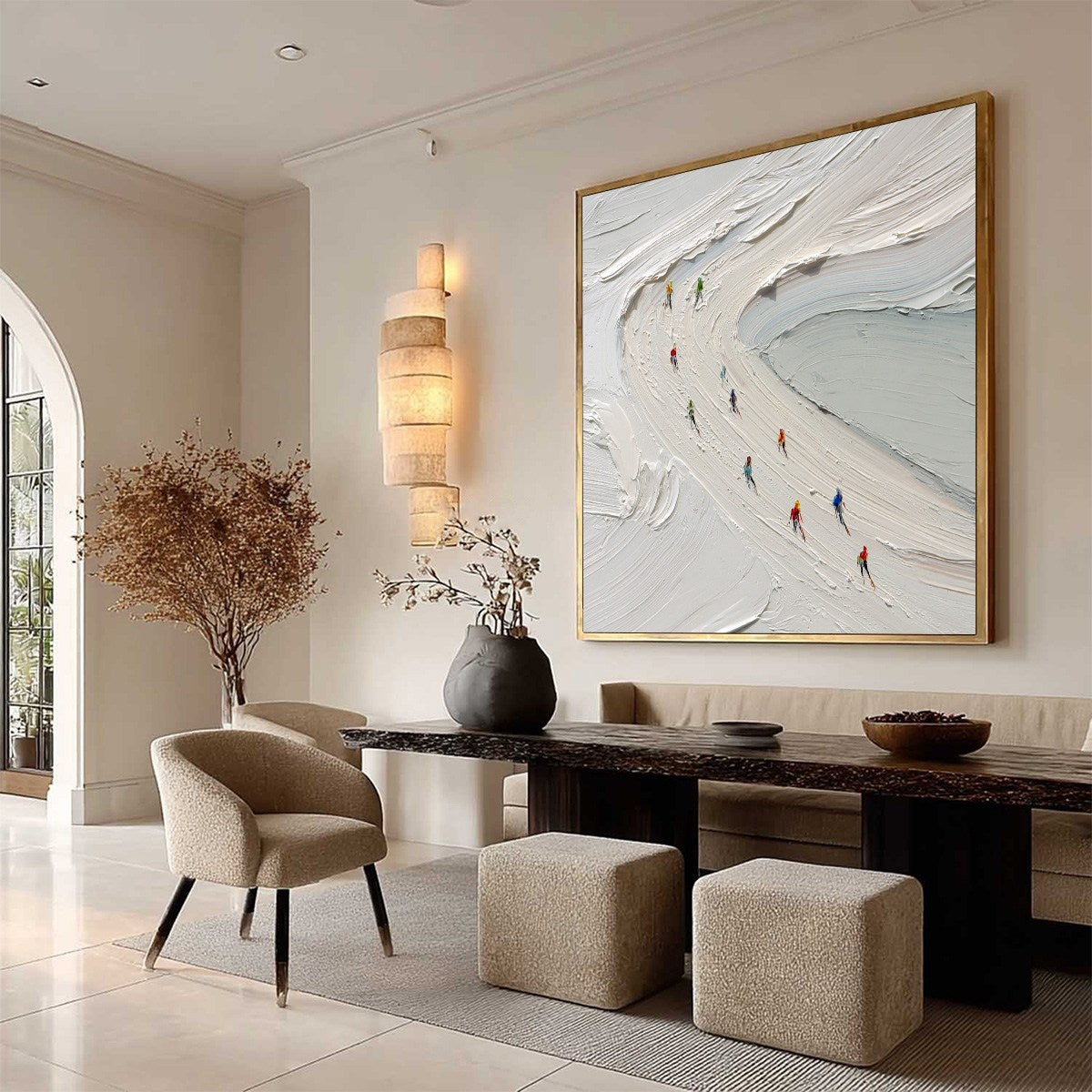 ALPINE RUSH: Textured Impasto Style Skiing Sports Painting