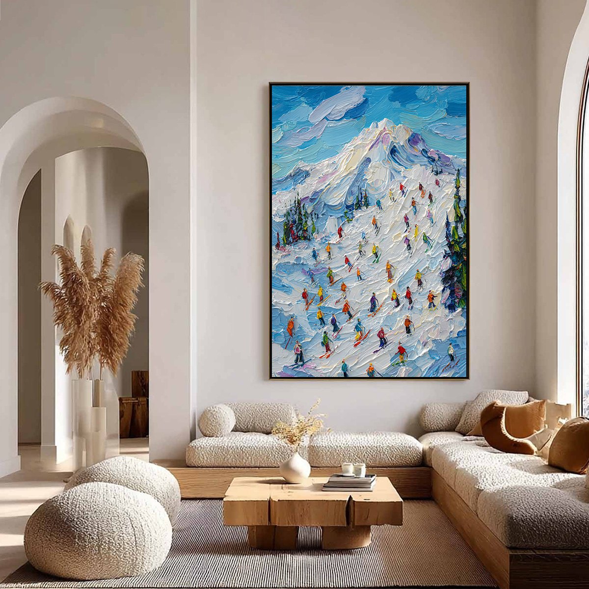 Alpine Rush: Textured Impasto Ski Mountain Oil Painting – MontCarta
