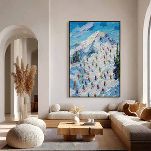 ALPINE RUSH: Textured Palette Knife Ski Mountain Painting