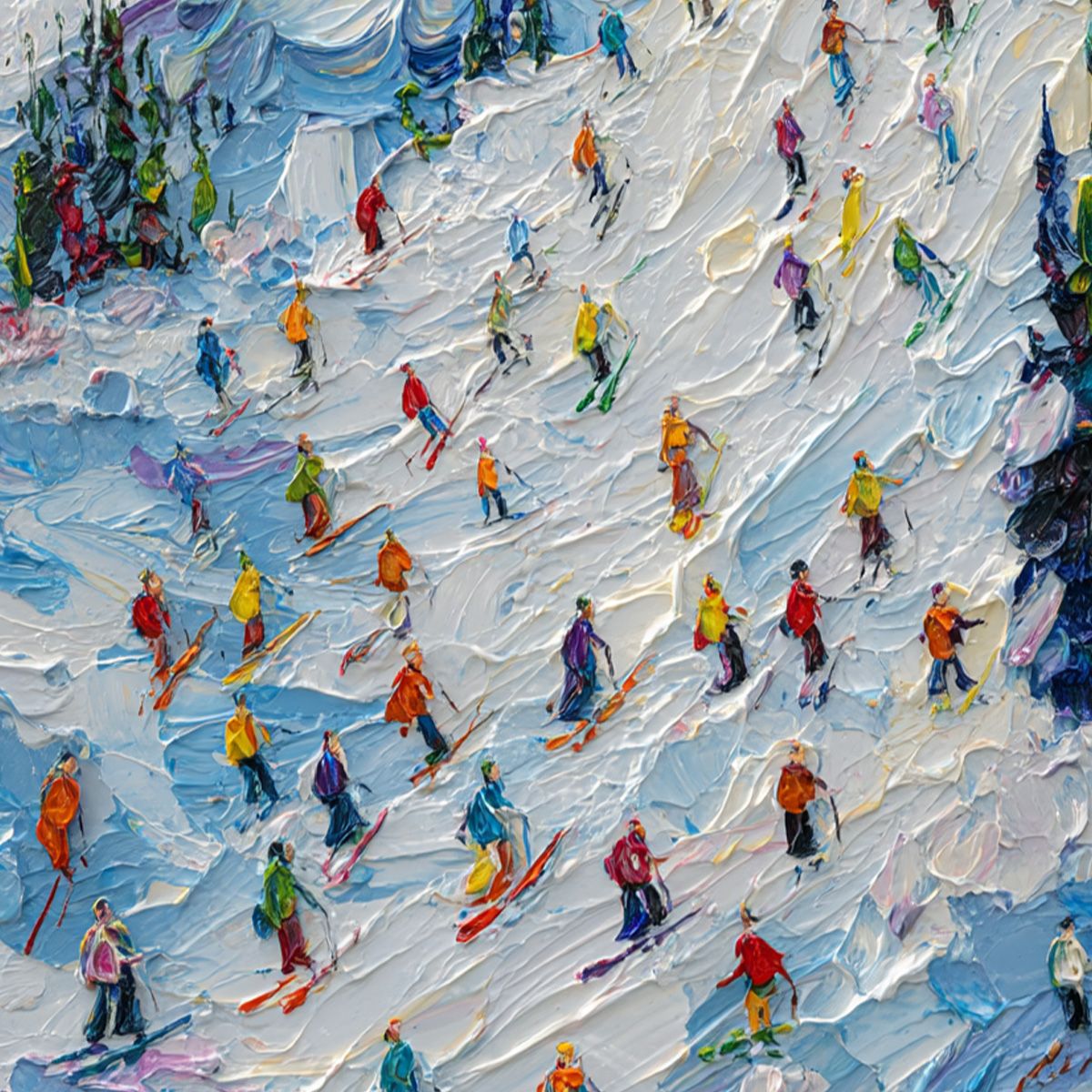 ALPINE RUSH: Textured Palette Knife Ski Mountain Painting
