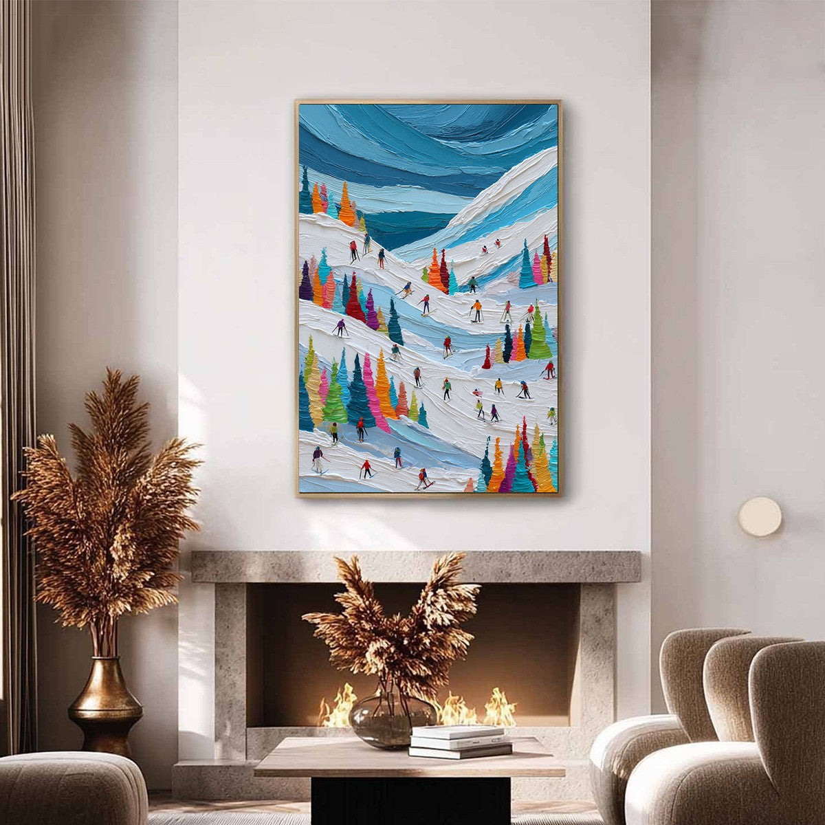 ALPINE RUSH: Vibrant Textured Ski Slope Painting