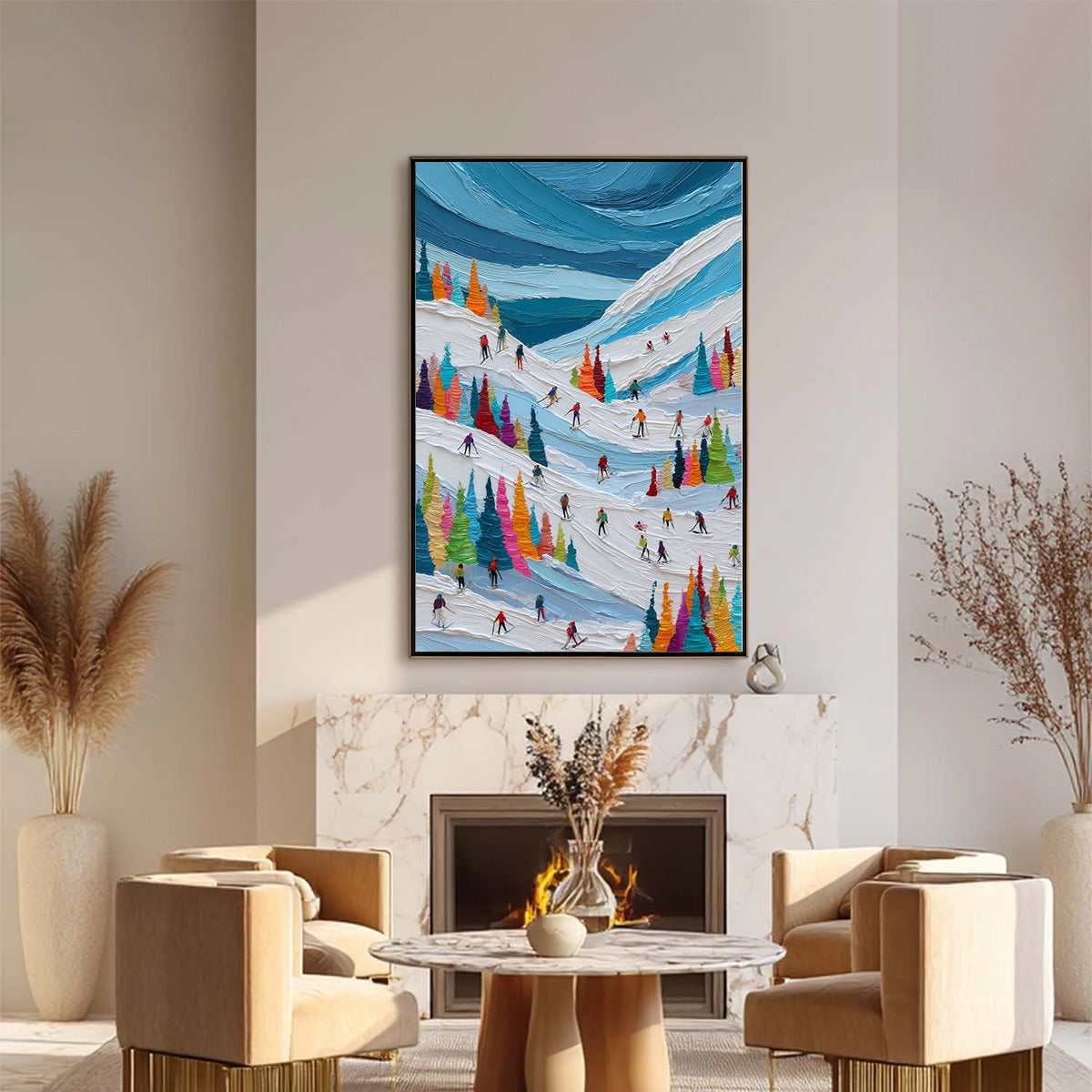 ALPINE RUSH: Vibrant Textured Ski Slope Painting