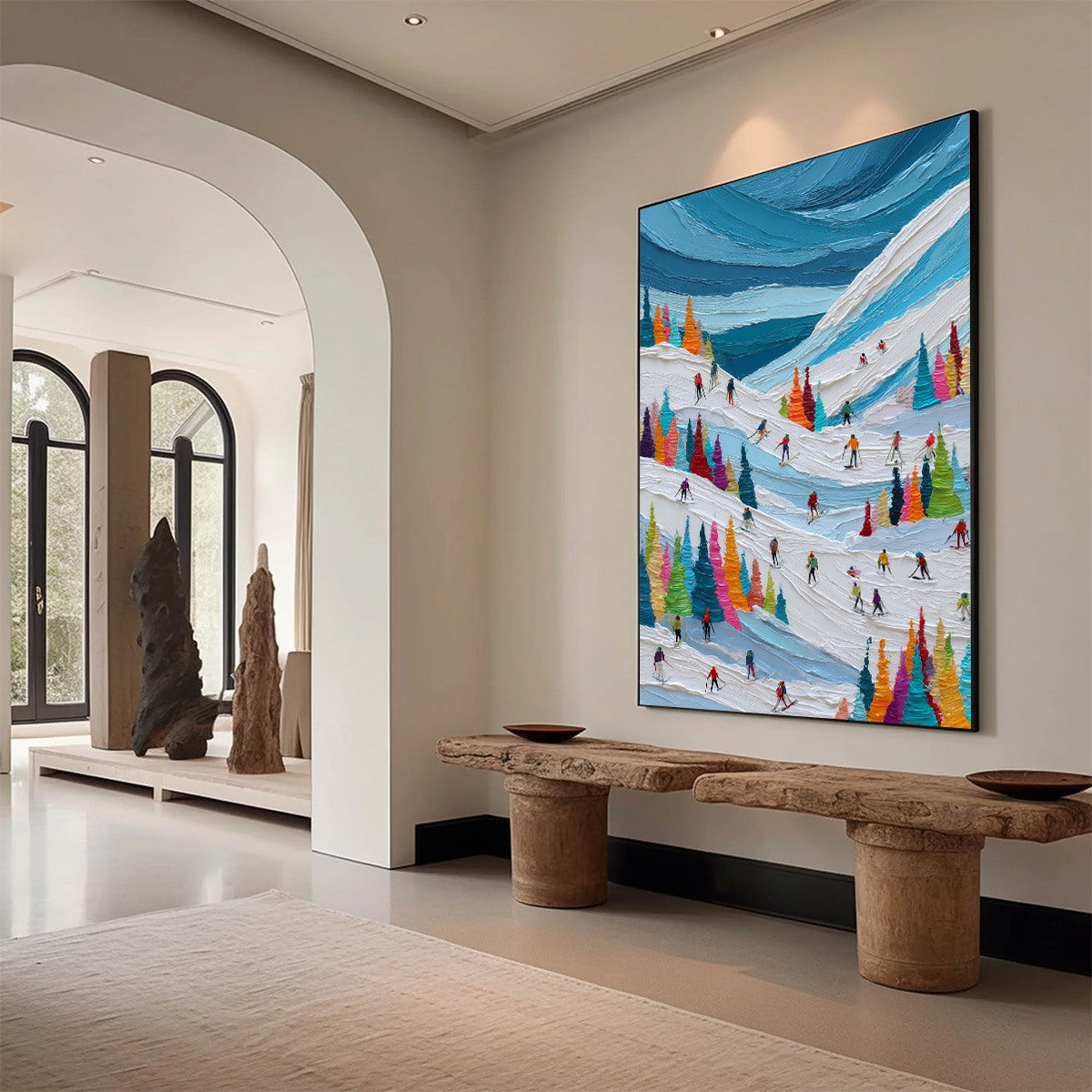 ALPINE RUSH: Vibrant Textured Ski Slope Painting