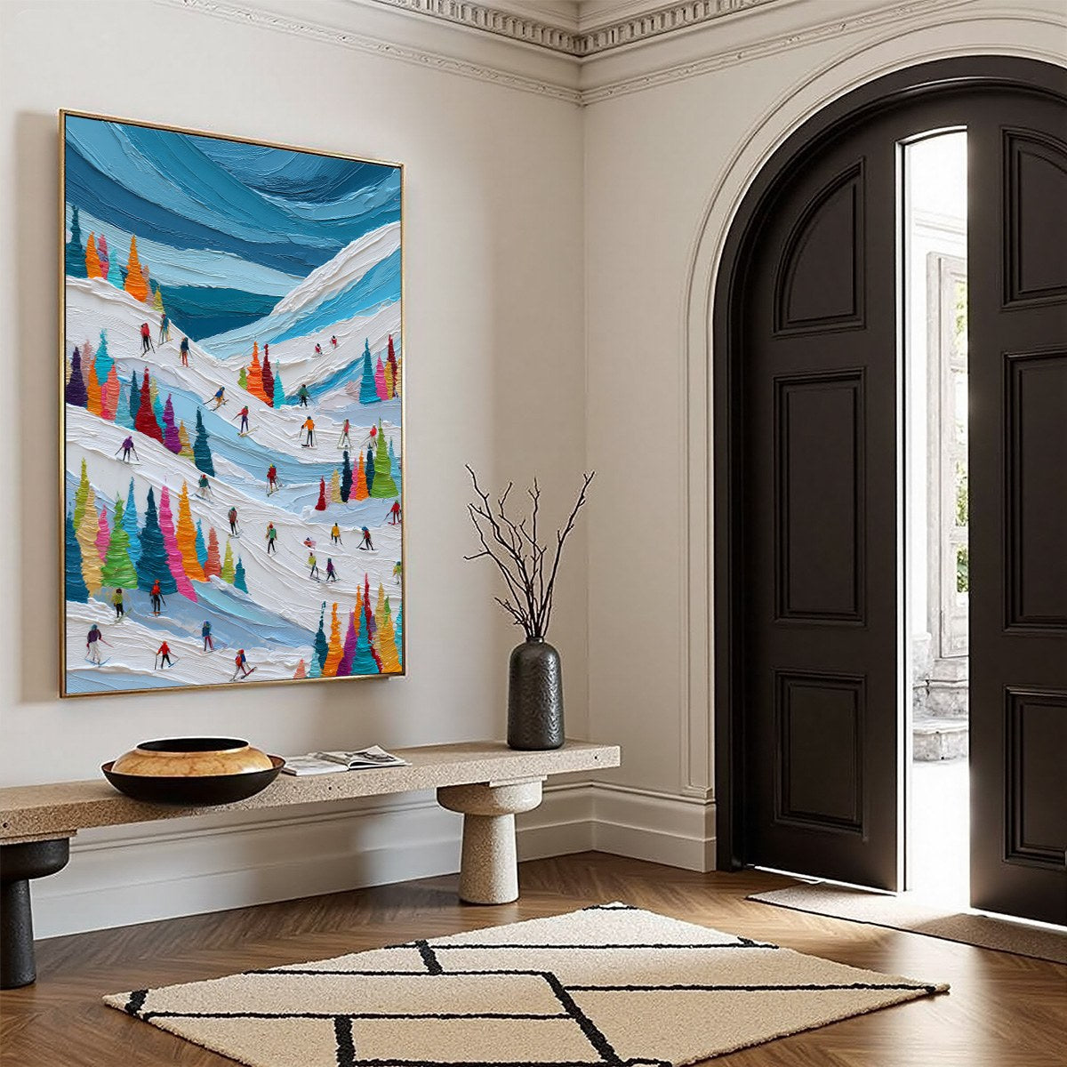 ALPINE RUSH: Vibrant Textured Ski Slope Painting