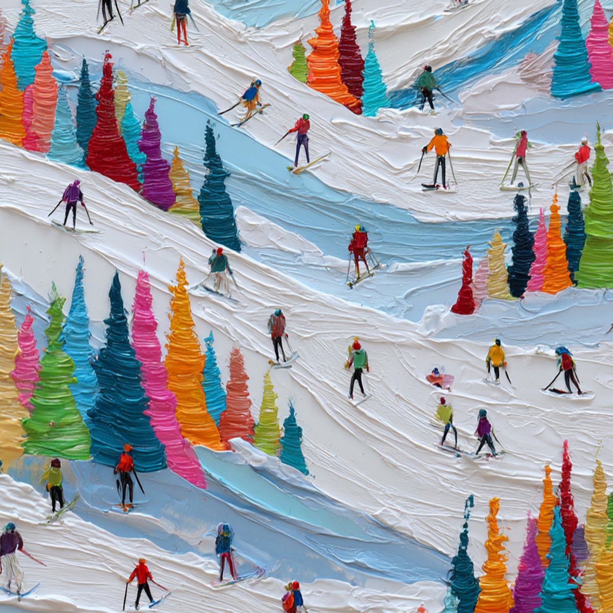 ALPINE RUSH: Vibrant Textured Ski Slope Painting