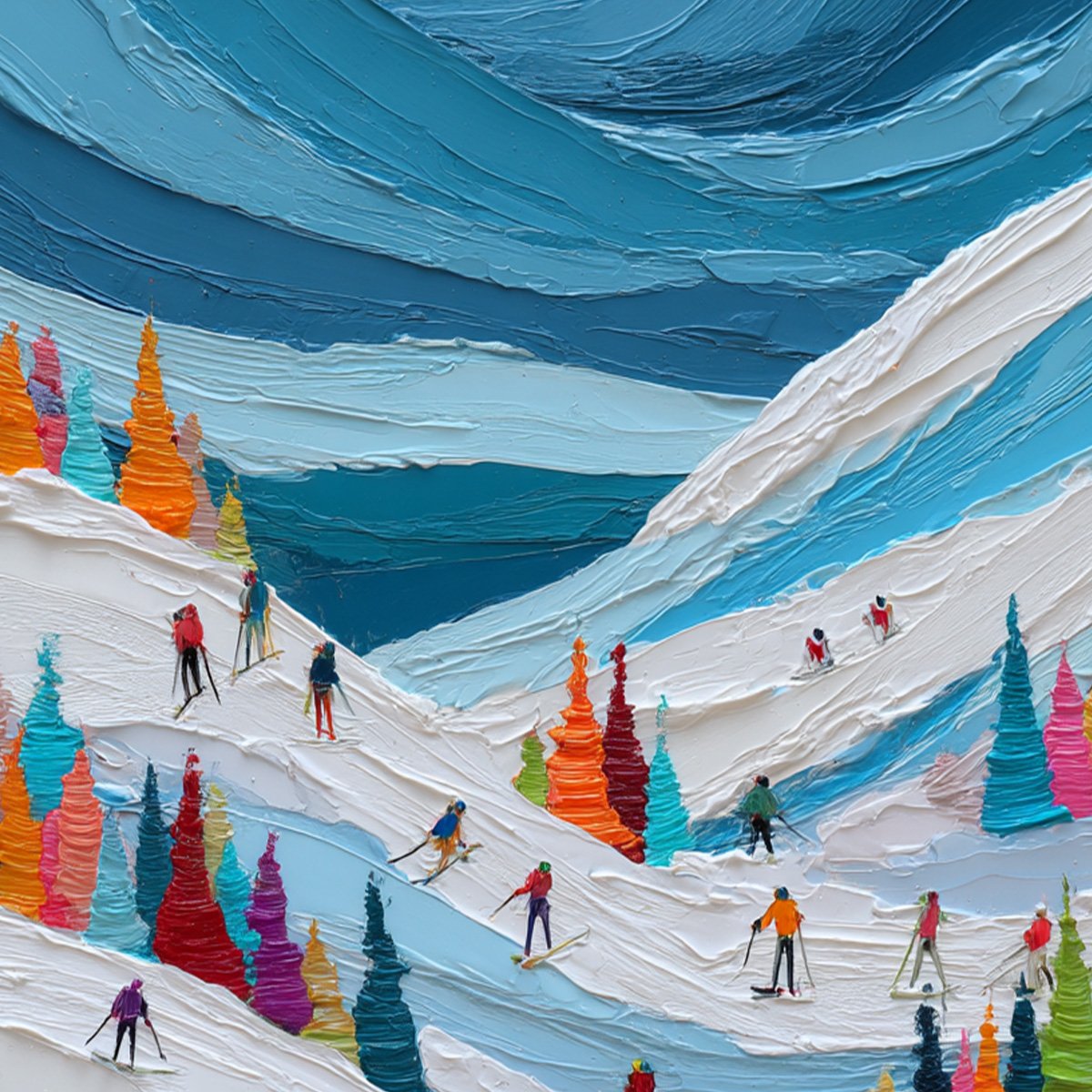 ALPINE RUSH: Vibrant Textured Ski Slope Painting