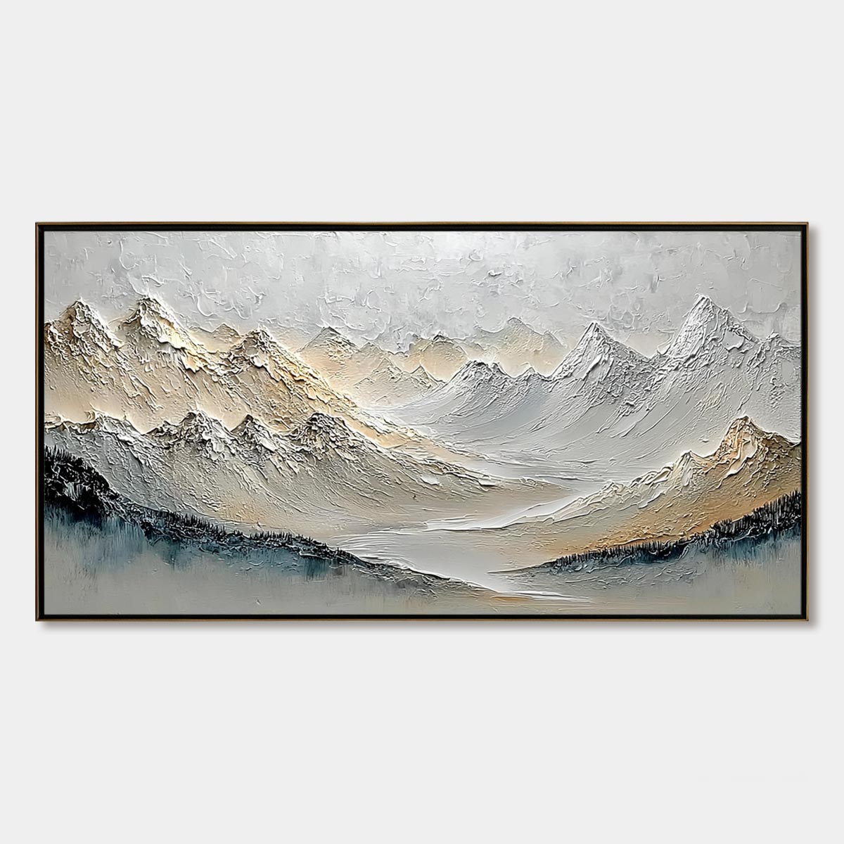 ALPINE SERENITY: Textured Wabi Sabi Mountain Landscape Painting