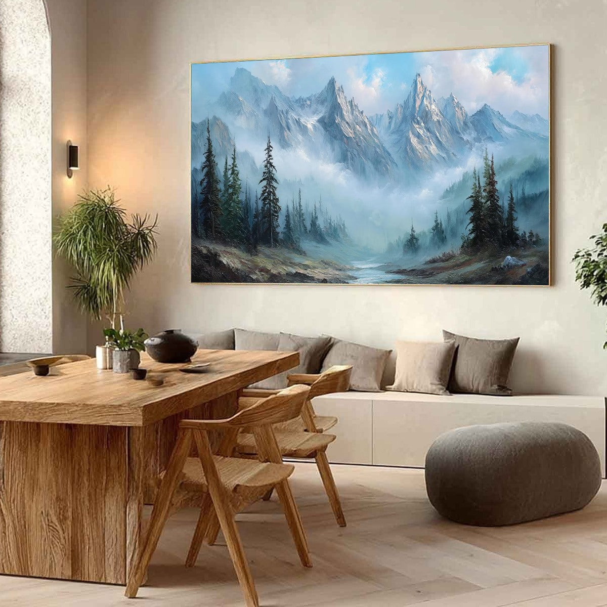 ALPINE WHISPER: Traditional Mountains and Valley Oil Painting
