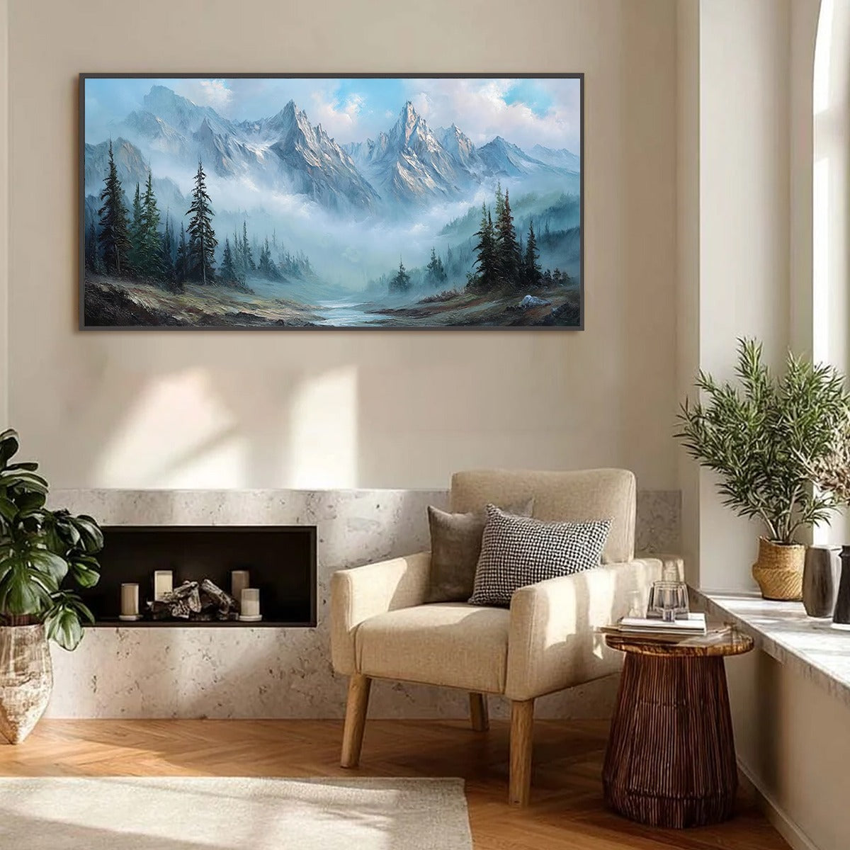 ALPINE WHISPER: Traditional Mountains and Valley Oil Painting