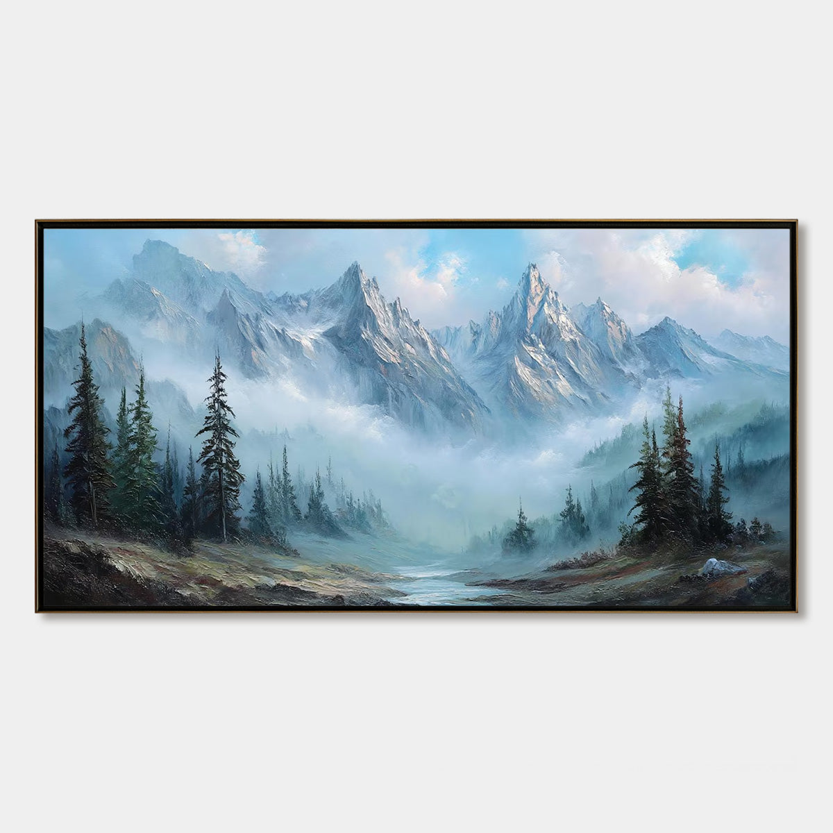 ALPINE WHISPER: Traditional Mountains and Valley Oil Painting