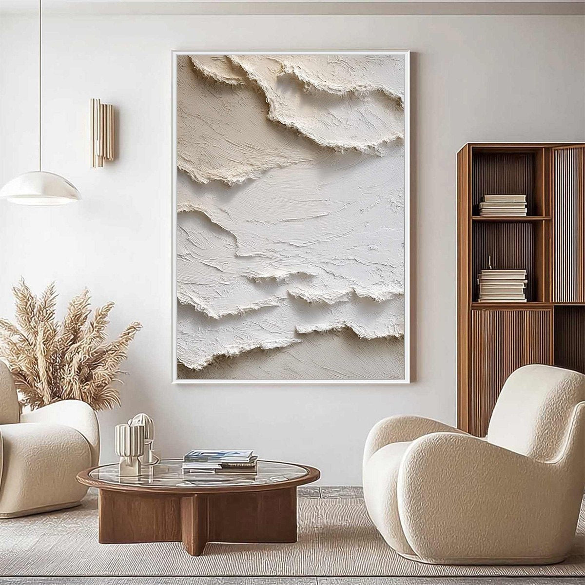 ALPINE WHISPERS: Textured White Abstract Oil Painting