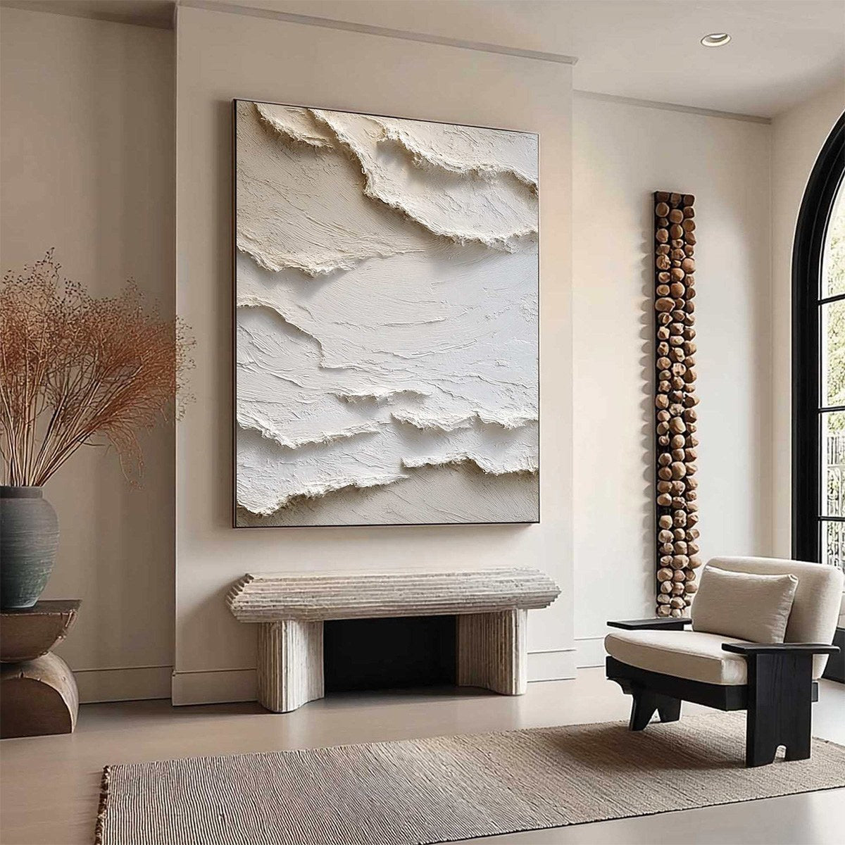 ALPINE WHISPERS: Textured White Abstract Oil Painting