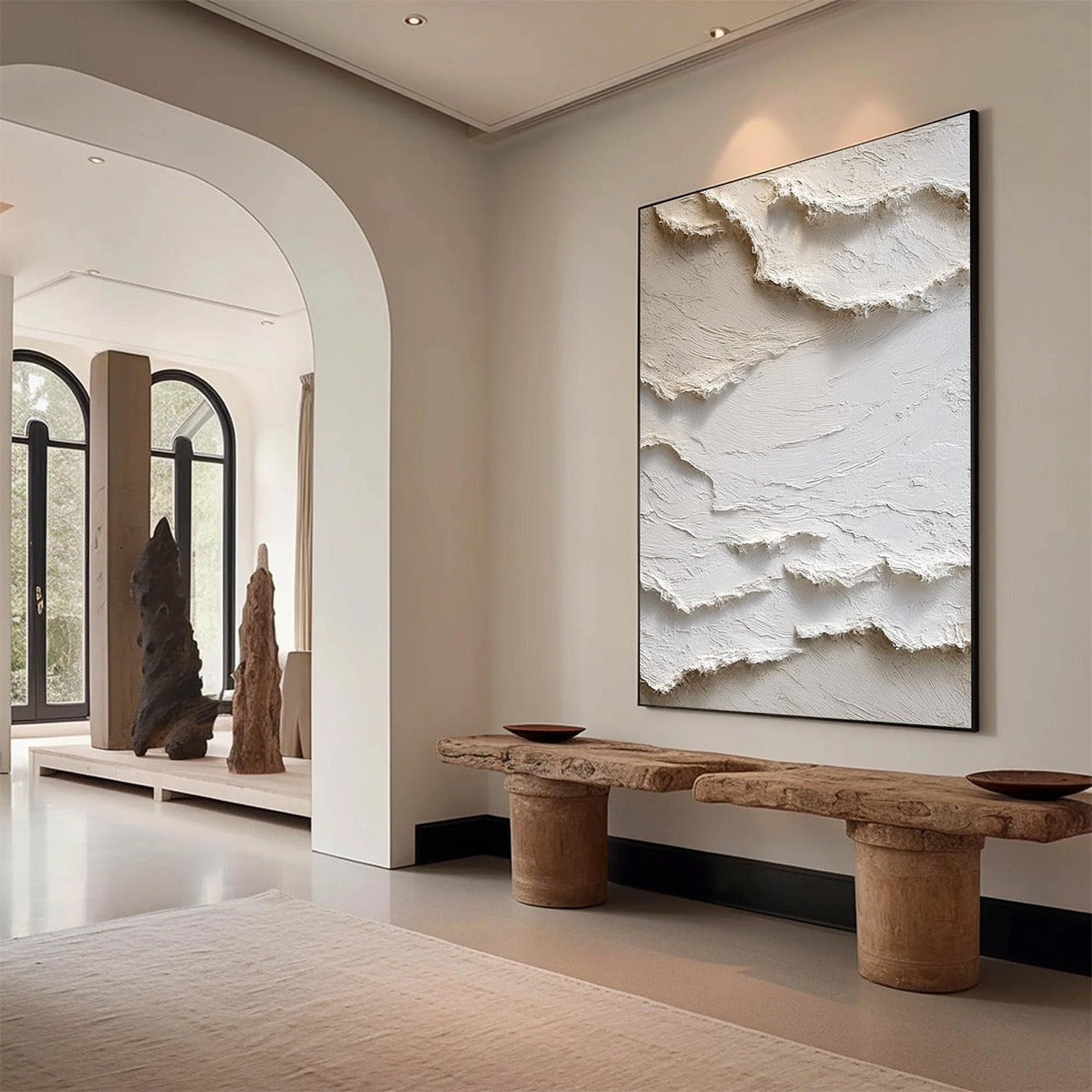 ALPINE WHISPERS: Textured White Abstract Oil Painting