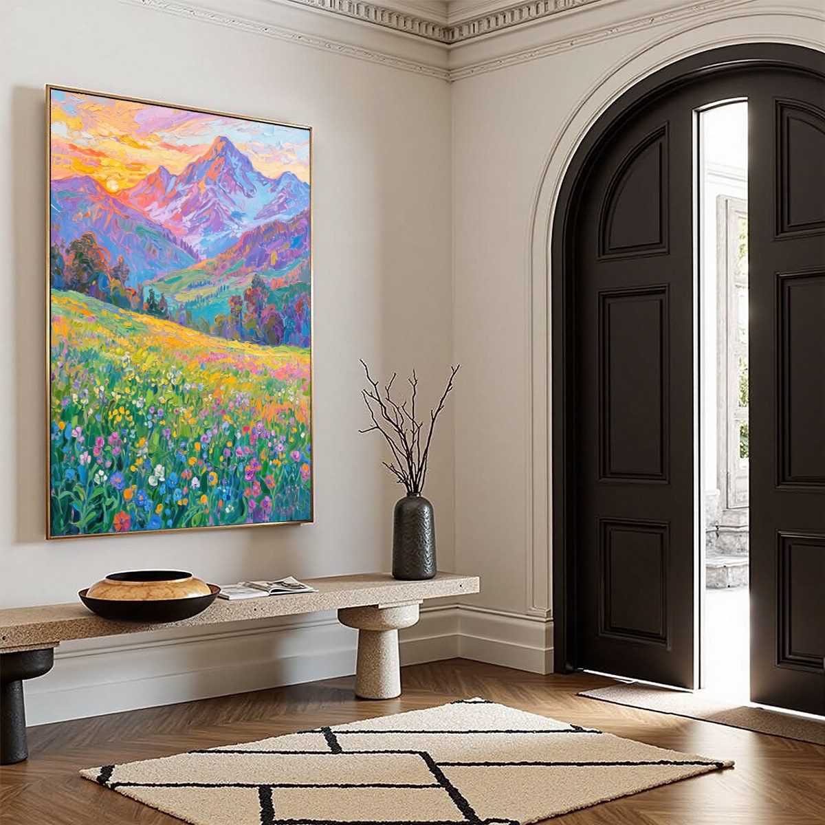 ALPINE BLOOM: Impasto Colorful Mountain Landscape Painting