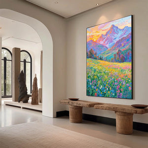 ALPINE BLOOM: Impasto Colorful Mountain Landscape Painting