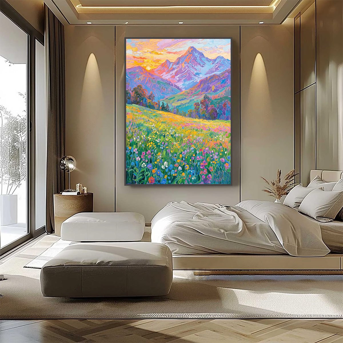 ALPINE BLOOM: Impasto Colorful Mountain Landscape Painting