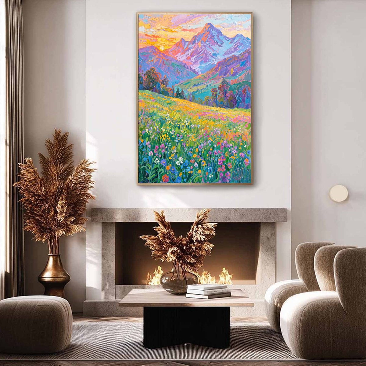 ALPINE BLOOM: Impasto Colorful Mountain Landscape Painting