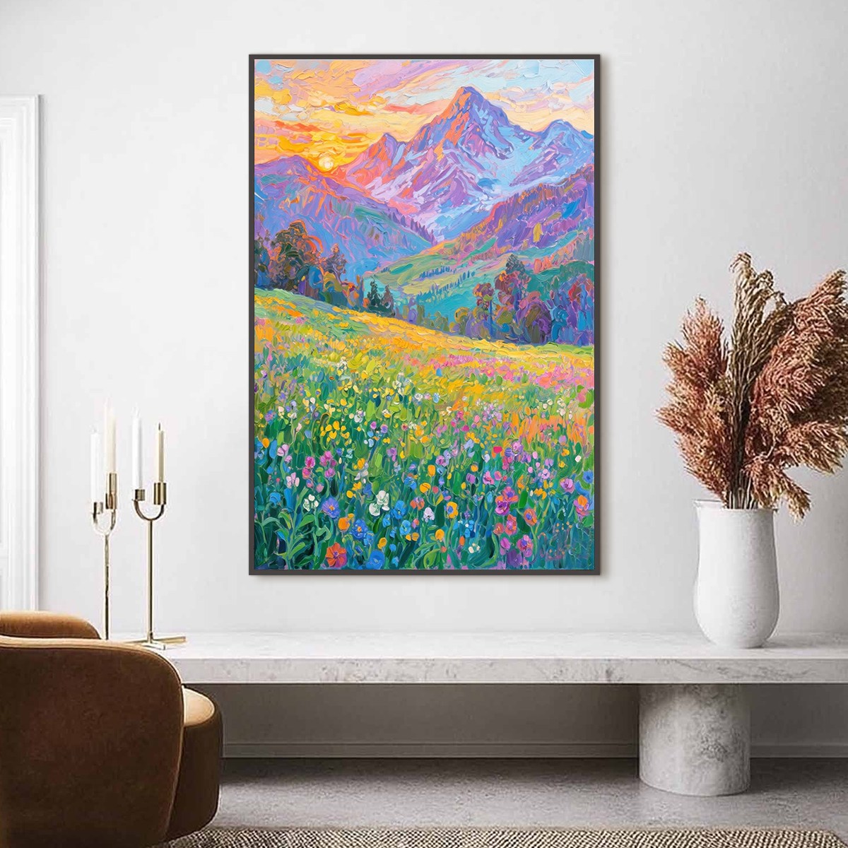 ALPINE BLOOM: Impasto Colorful Mountain Landscape Painting