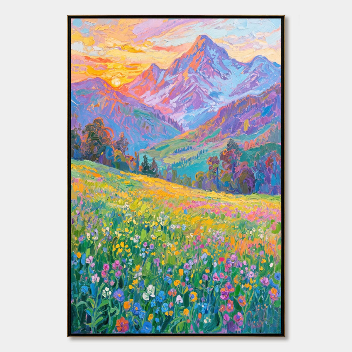 ALPINE BLOOM: Impasto Colorful Mountain Landscape Painting