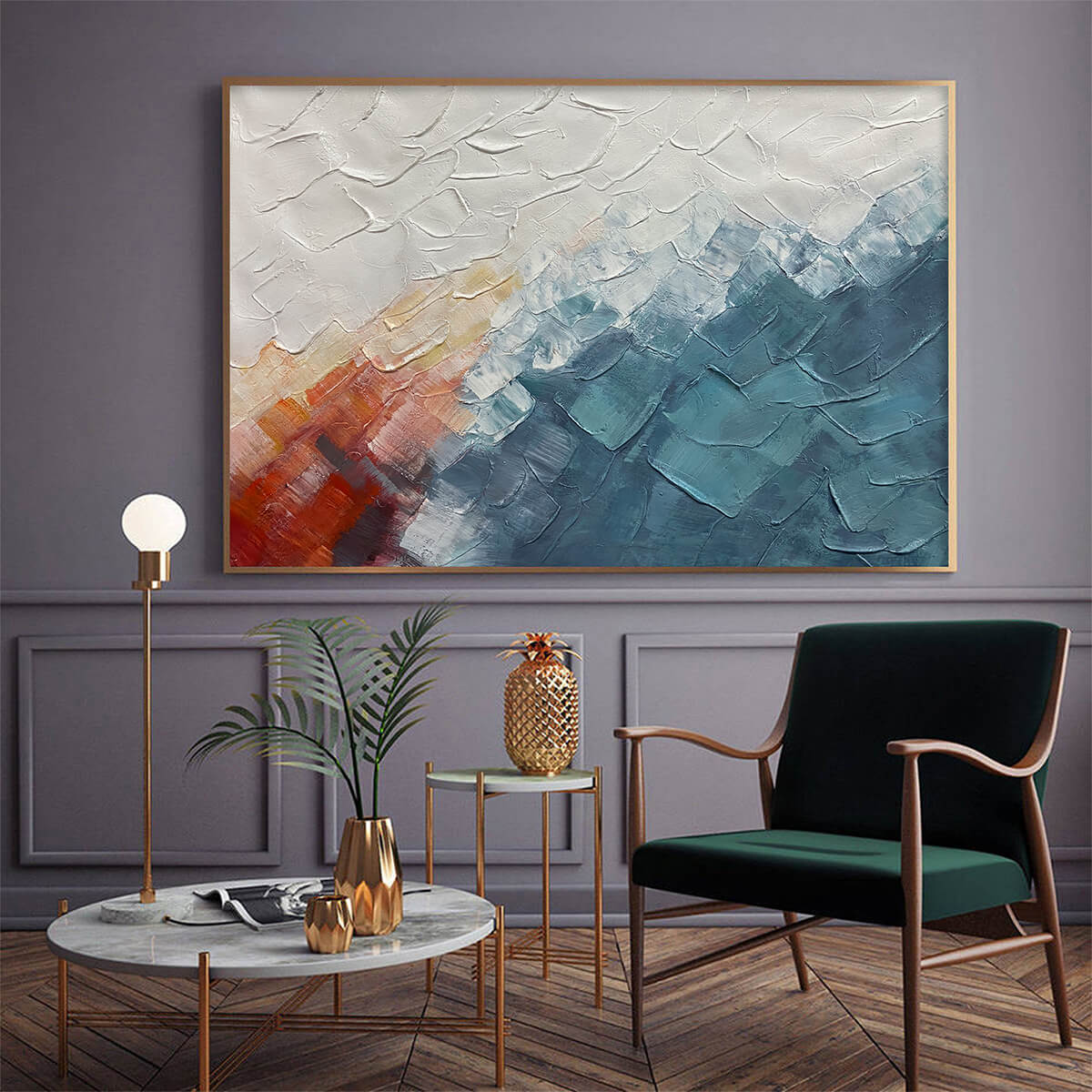 Alpine Glow: Abstract Mountain Impasto Oil Painting Canvas Wall Art Decor