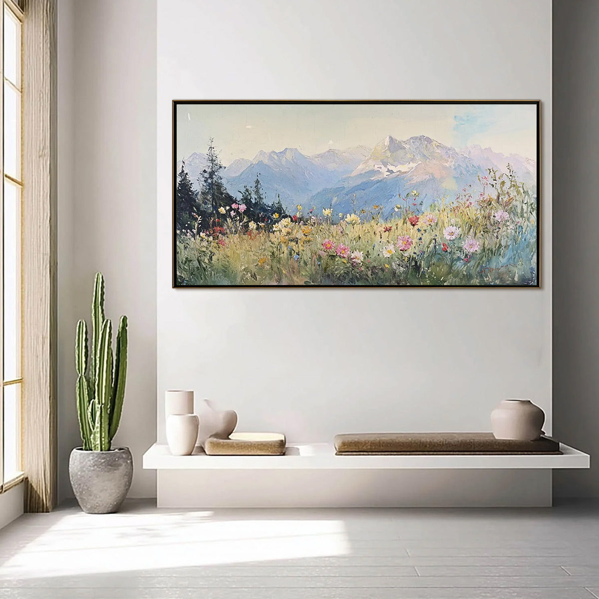 ALPINE SERENITY: Impressionist Mountain Meadow Landscape Painting