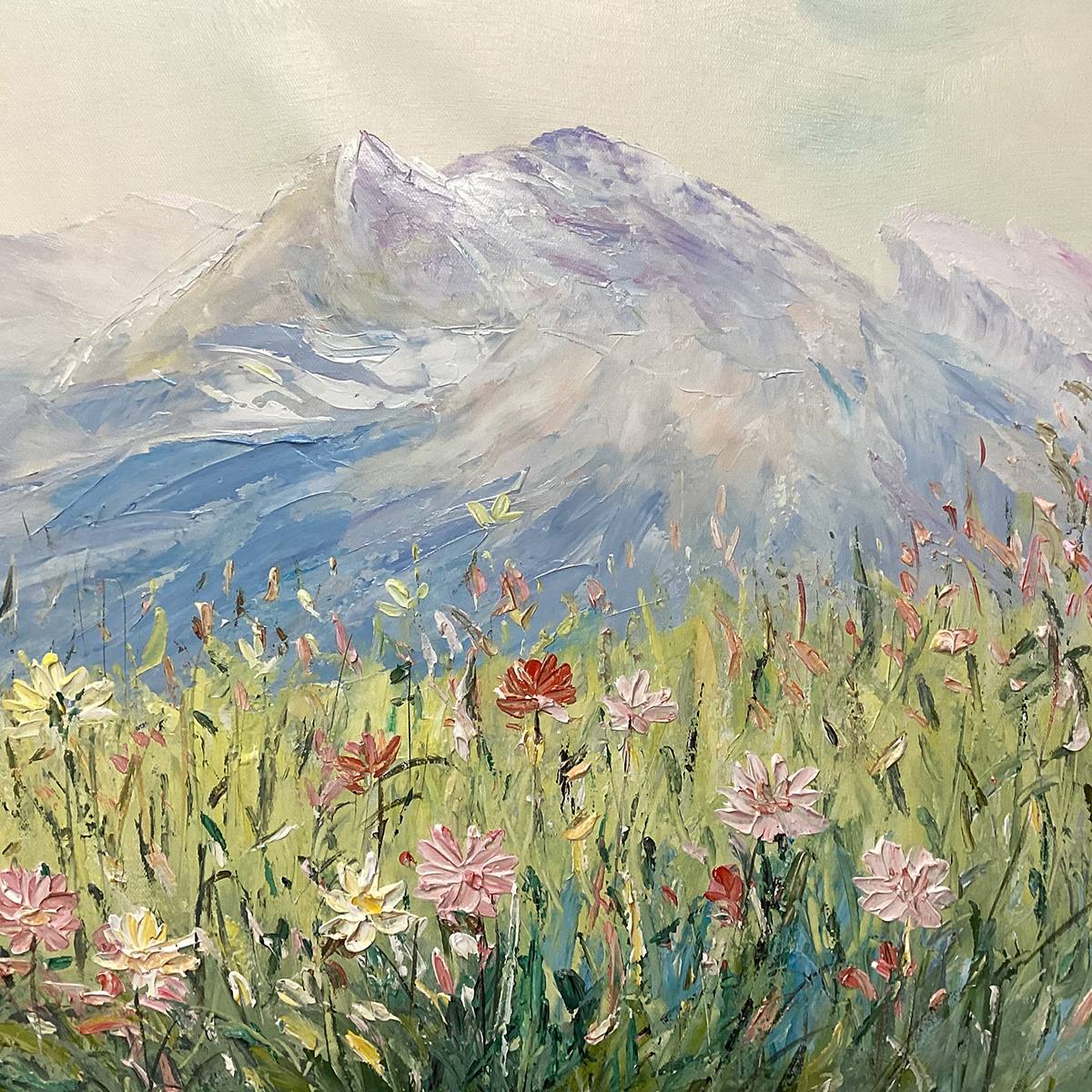 ALPINE SERENITY: Impressionist Mountain Meadow Landscape Painting