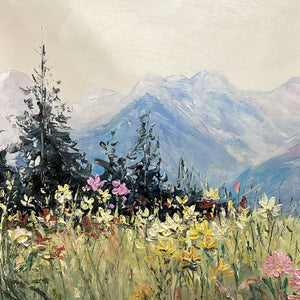 ALPINE SERENITY: Impressionist Mountain Meadow Landscape Painting