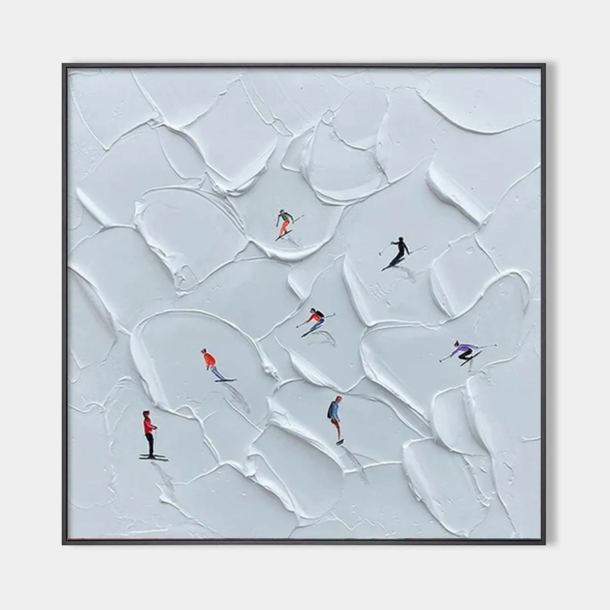 Textured Skiing Painting, Winter Sports Wall Art, Square Canvas, Impasto Decor