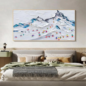Sports Painting, Winter Decor, Impasto, Textured Wall Art