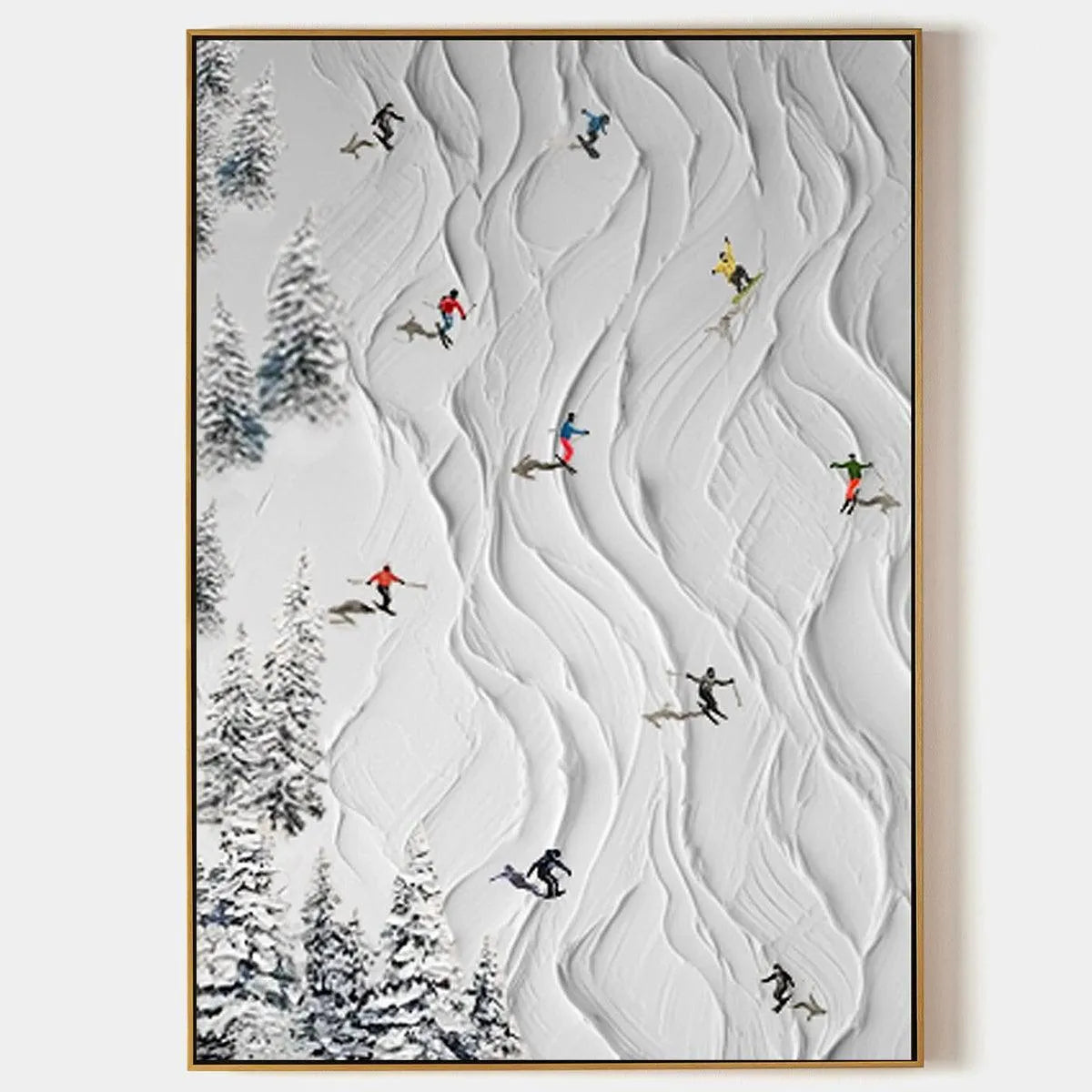 Textured White Skiing Landscape Painting