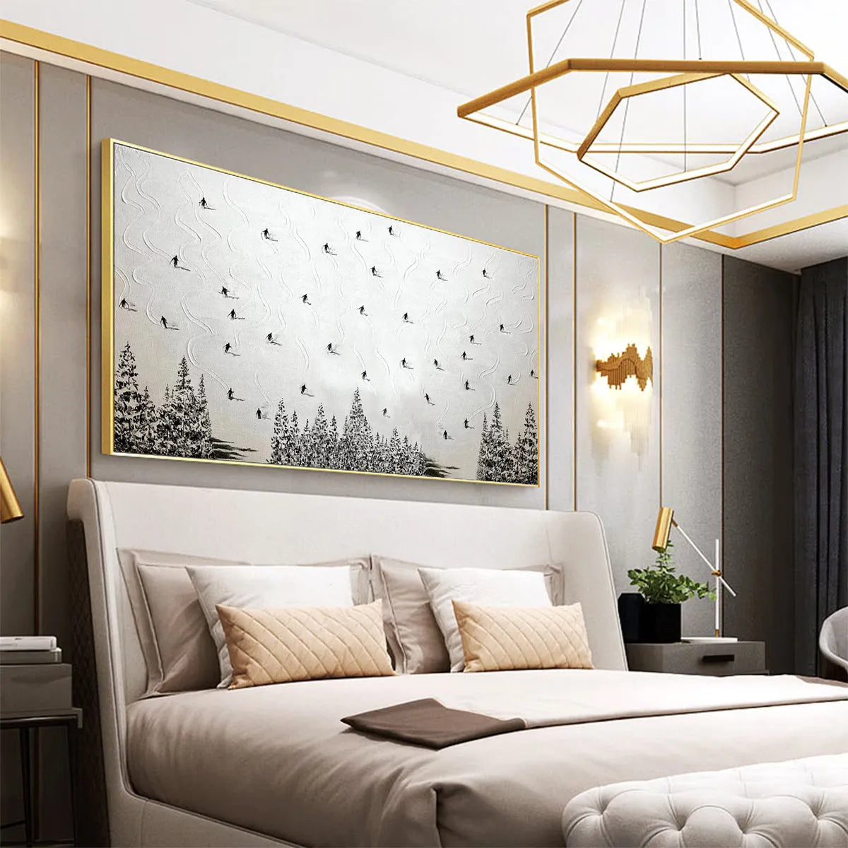 Minimalist Skiing Scene on Textured Canvas