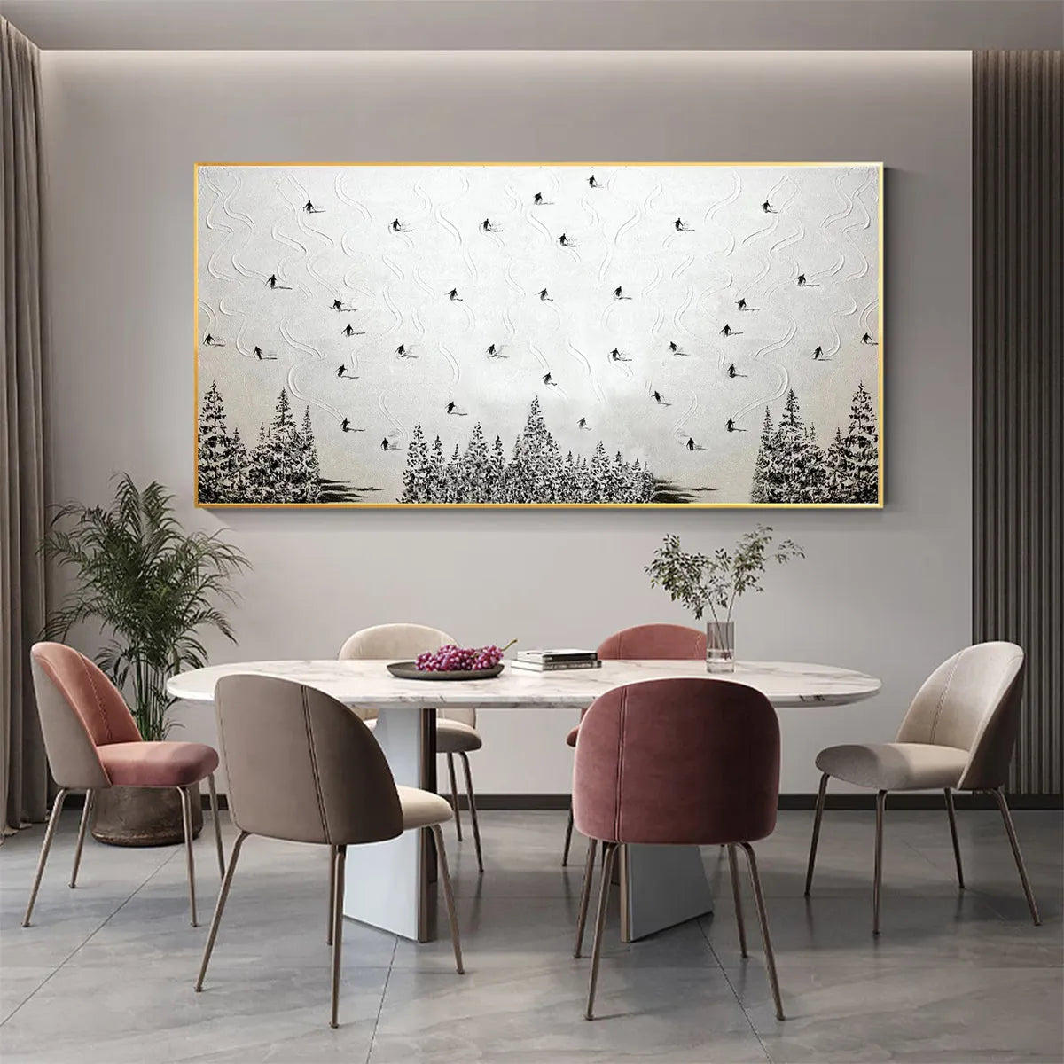 Minimalist Skiing Scene on Textured Canvas