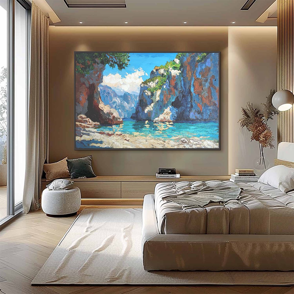 AMALFI COVE: Impasto Coastal Landscape Oil Painting