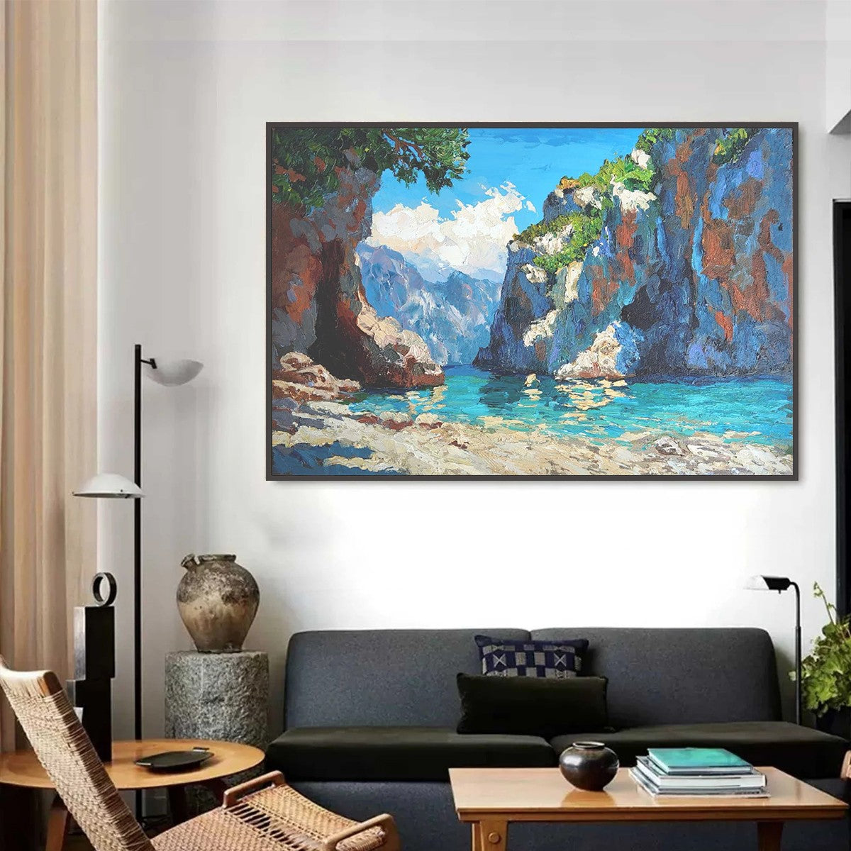 AMALFI COVE: Impasto Coastal Landscape Oil Painting