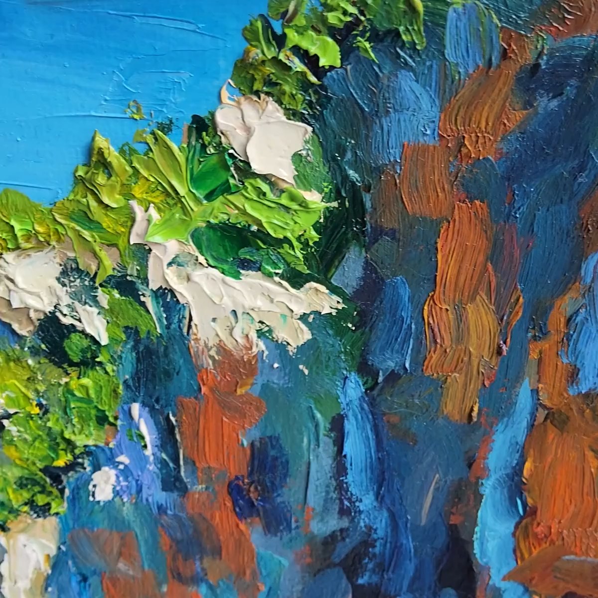 AMALFI COVE: Impasto Coastal Landscape Oil Painting