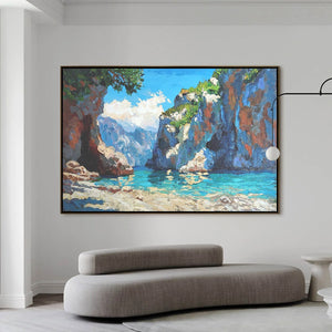 AMALFI COVE: Impasto Coastal Landscape Oil Painting