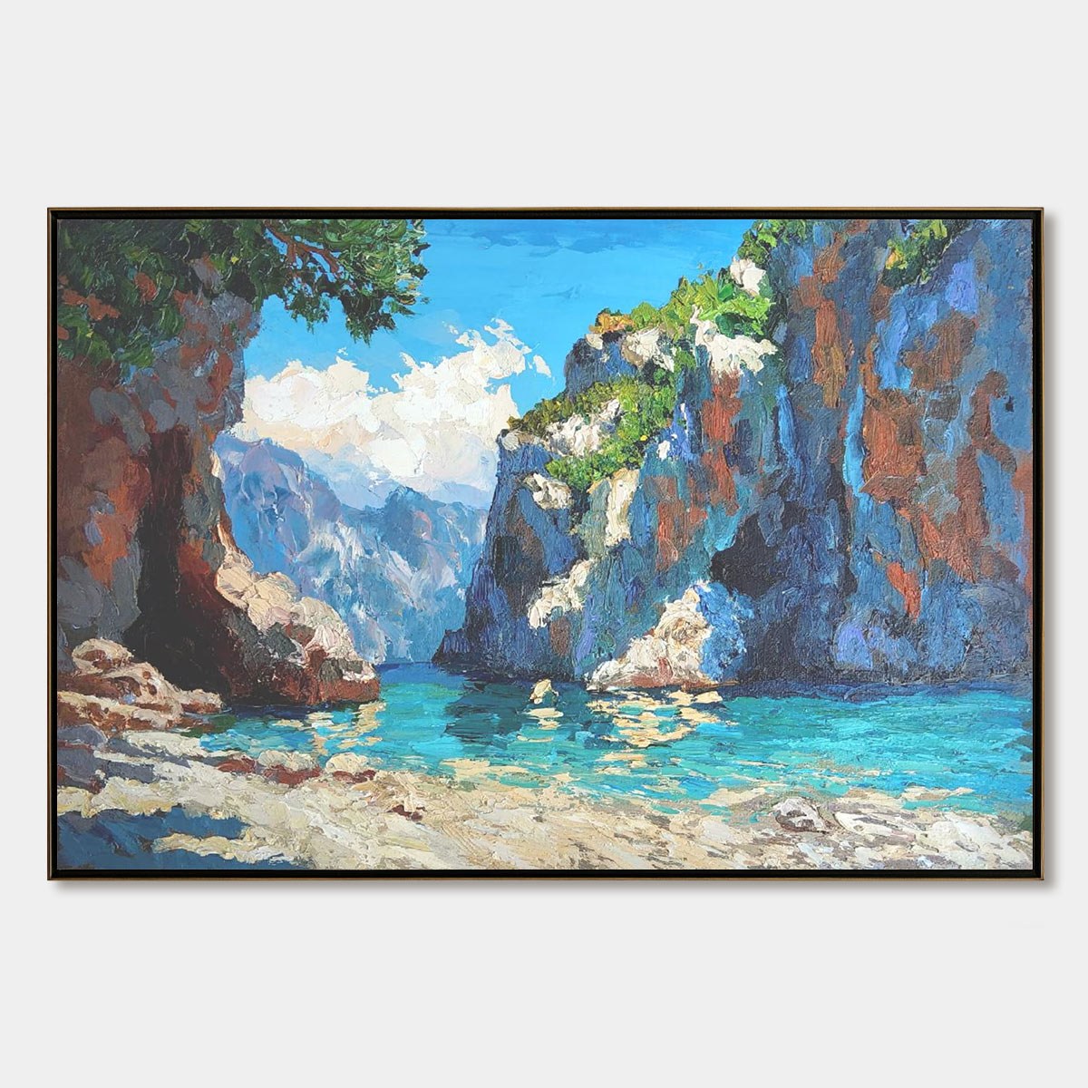 AMALFI COVE: Impasto Coastal Landscape Oil Painting