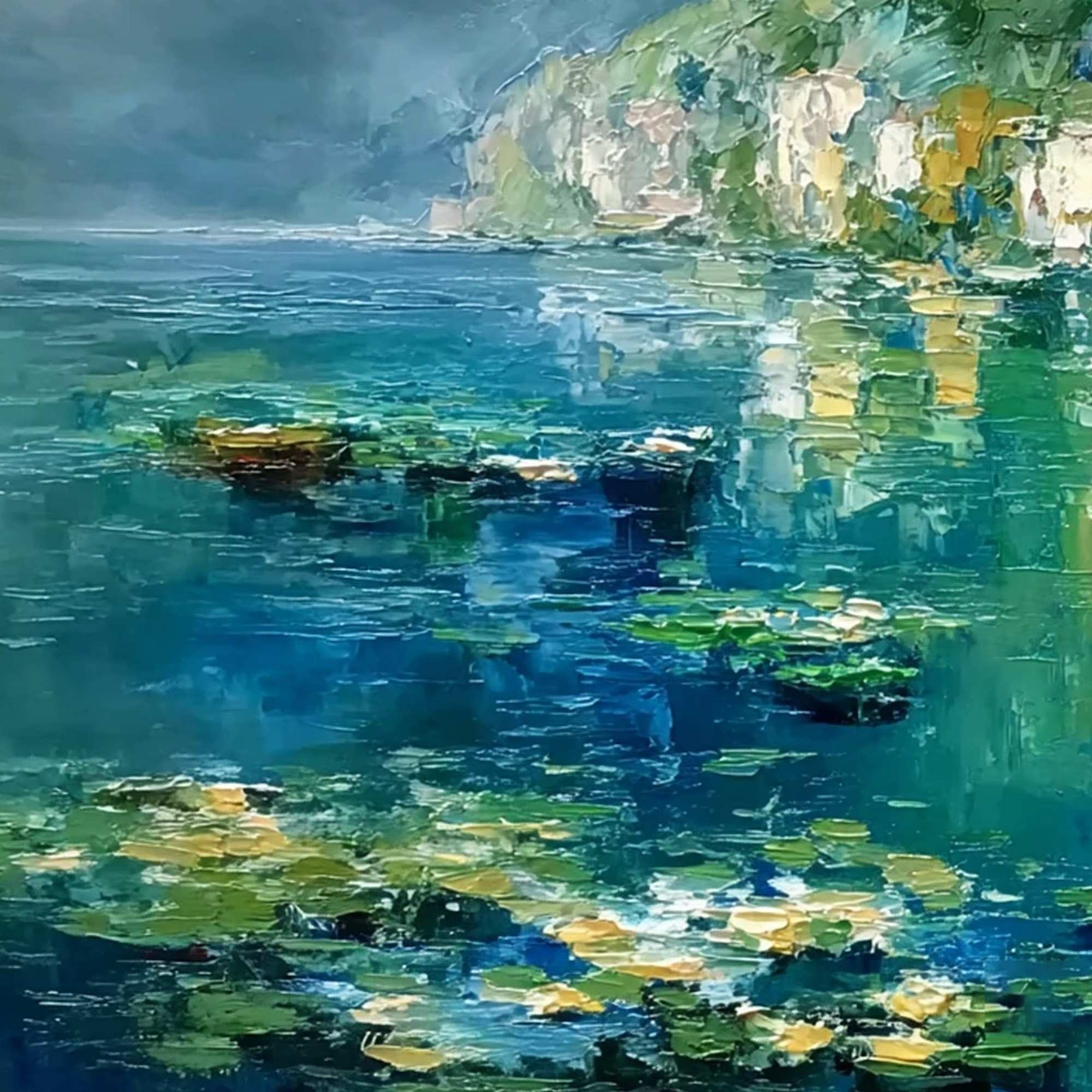 AMALFI REFLECTIONS: Textured Impasto Painting of Italian Coast Reflections
