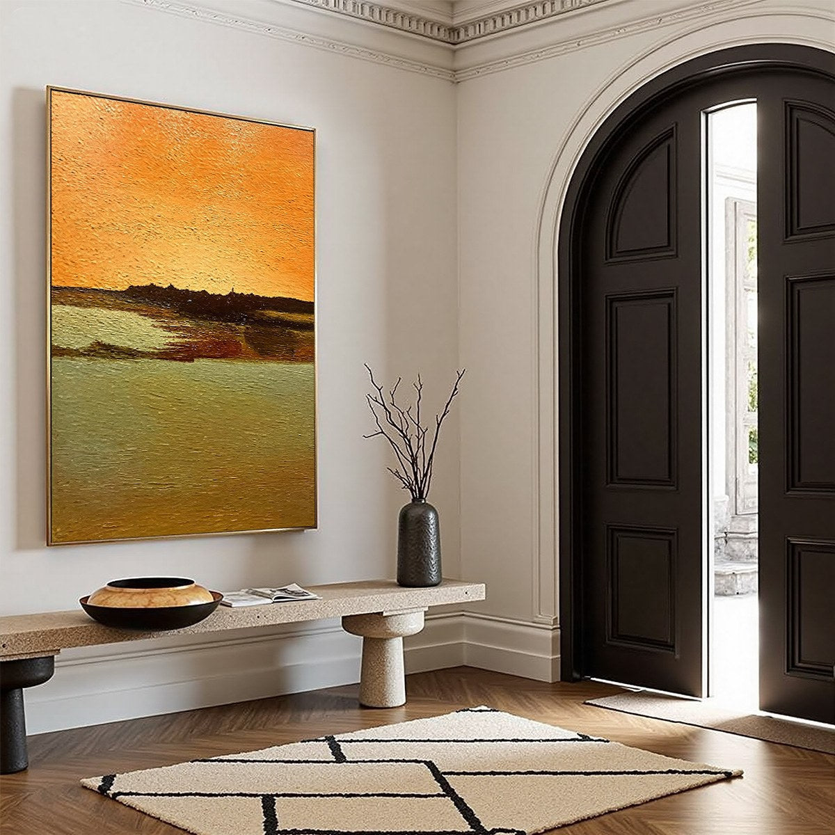 Textured impasto original abstract landscape wall art 'Amber Horizon'