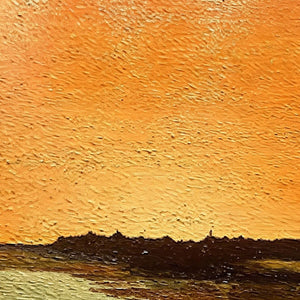 Handmade impasto oil painting: textured amber horizon abstract landscape wall art