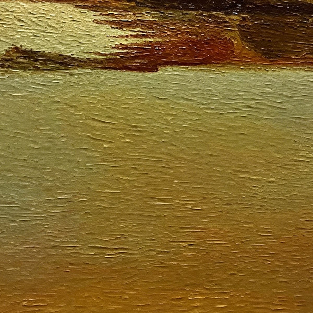 "Amber Horizon" original textured impasto oil painting, abstract landscape in amber.