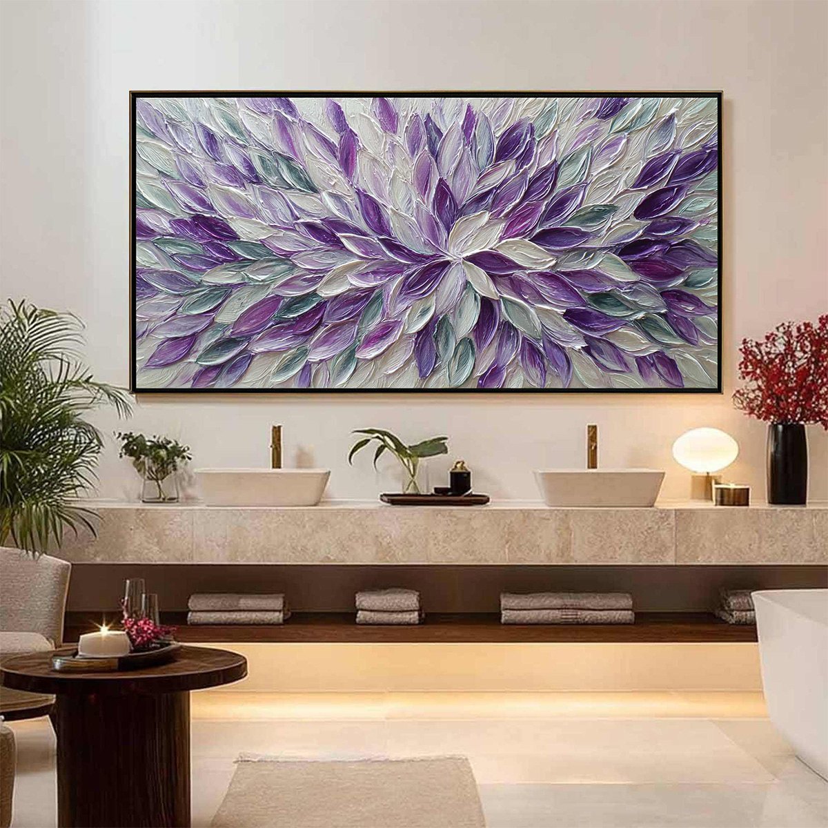 AMETHYST BLOOM Textured Impasto Floral Oil Painting
