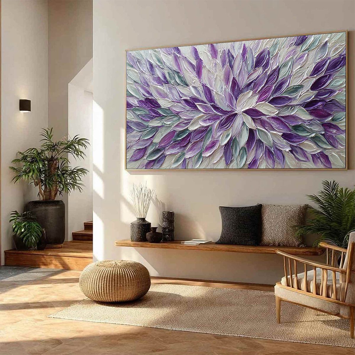 AMETHYST BLOOM Textured Impasto Floral Oil Painting