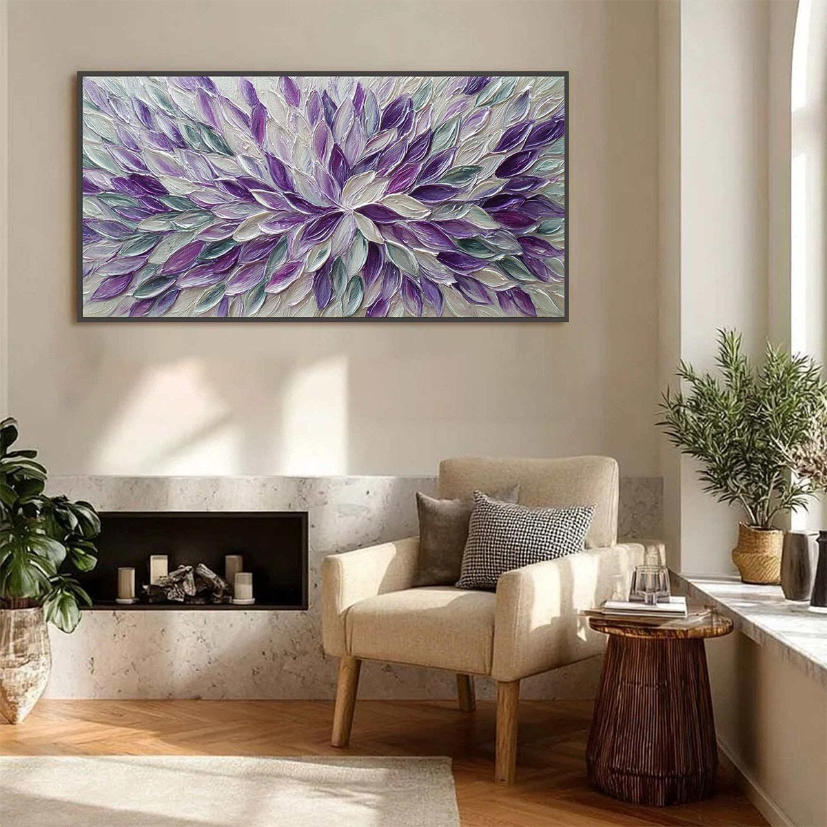 AMETHYST BLOOM Textured Impasto Floral Oil Painting