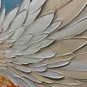 Panoramic Textured Impasto Painting of Floral Angel Wings, Romantic Wall Art, Bedroom Decor